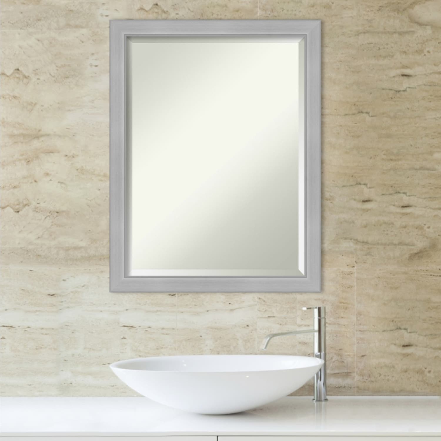 Miroir mural biseauté pour salle de bain - Cadre en nickel brossé Vista