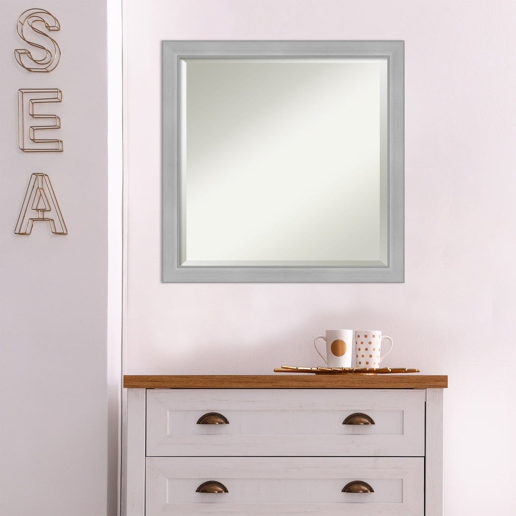 Miroir mural biseauté pour salle de bain - Cadre en nickel brossé Vista