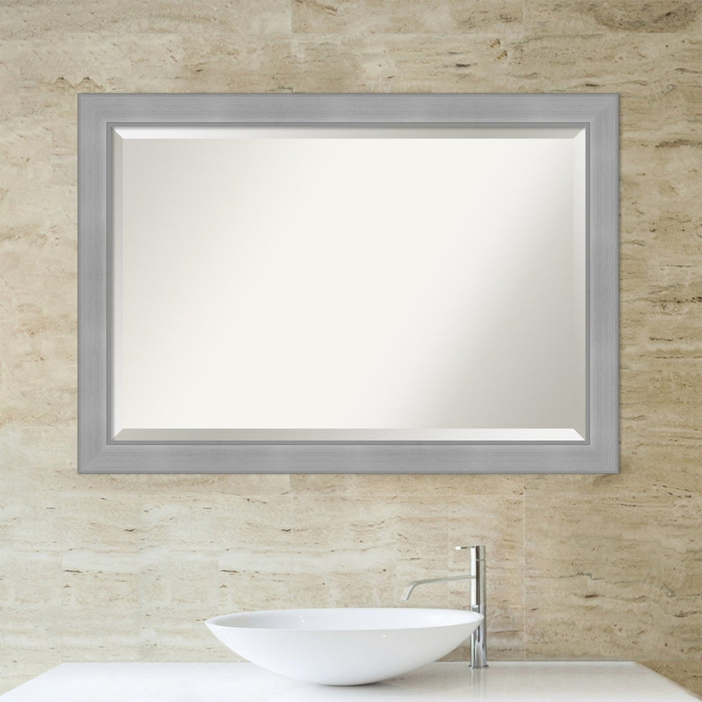 Miroir mural biseauté pour salle de bain - Cadre en nickel brossé Vista