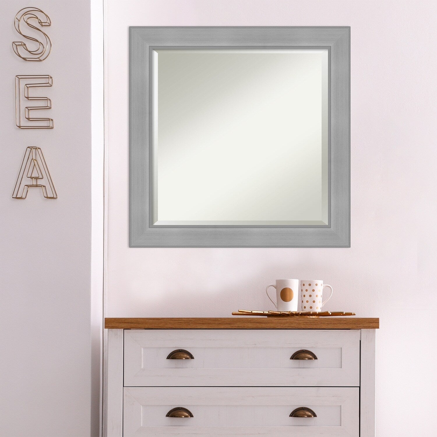 Miroir mural biseauté pour salle de bain - Cadre en nickel brossé Vista
