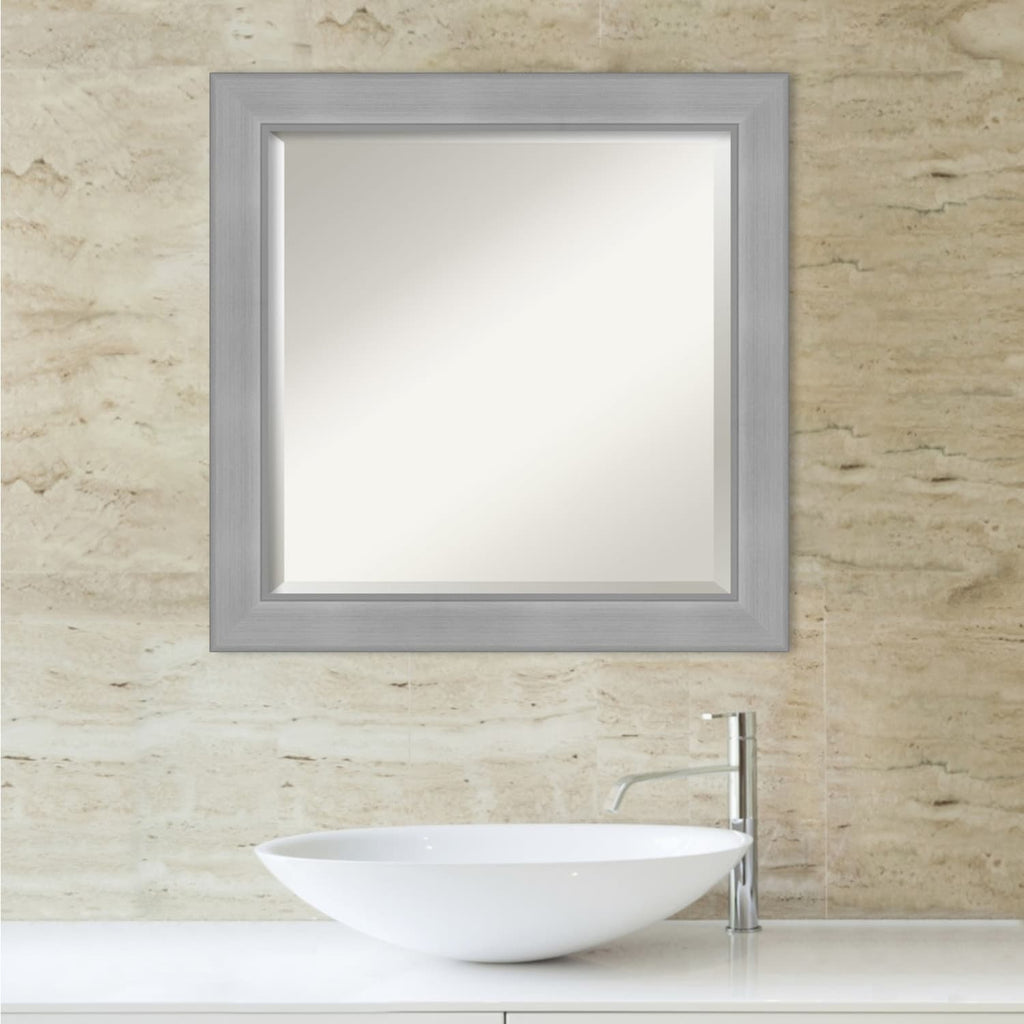 Miroir mural biseauté pour salle de bain - Cadre en nickel brossé Vista