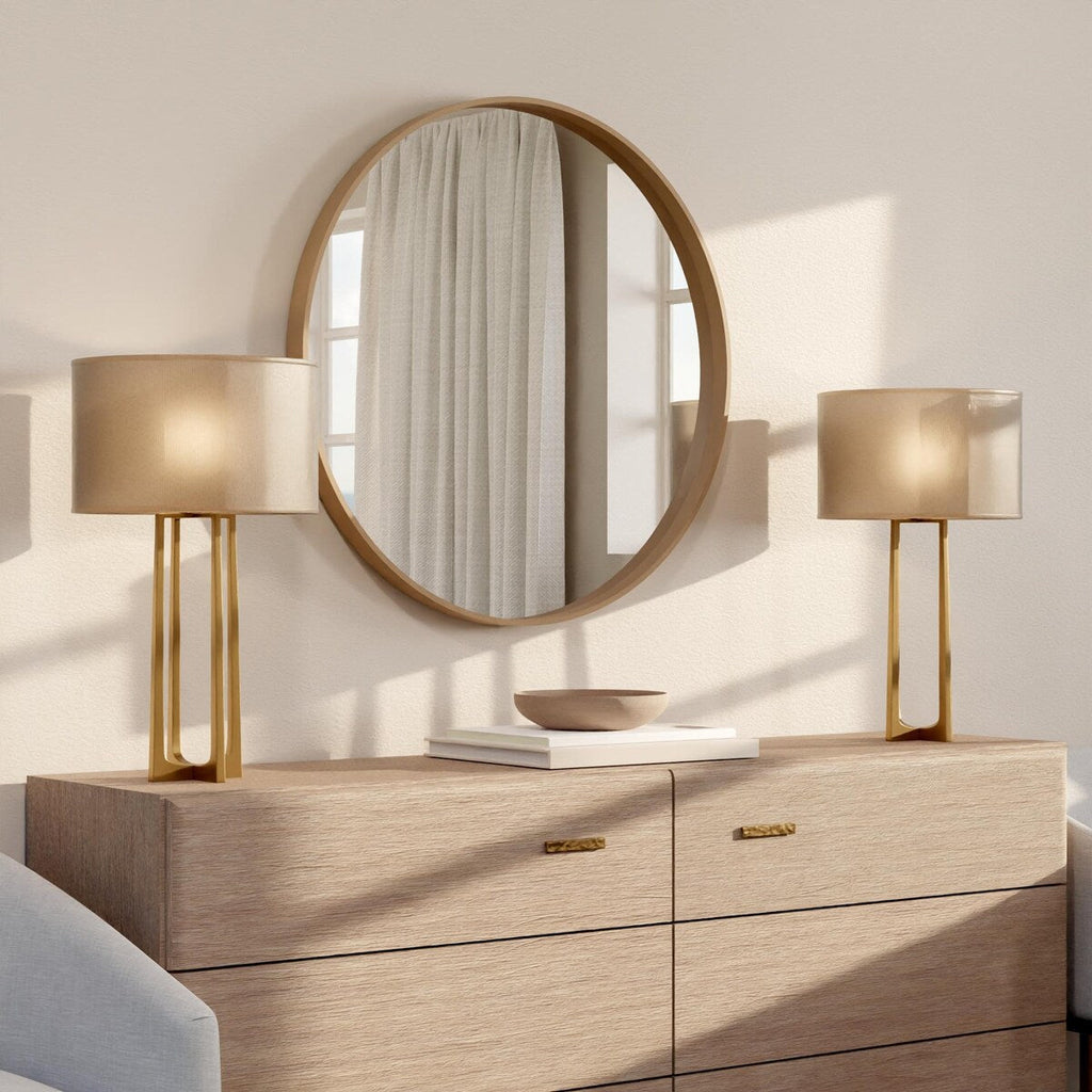 Miroir mural rond classique de style ferme avec cadre en bois