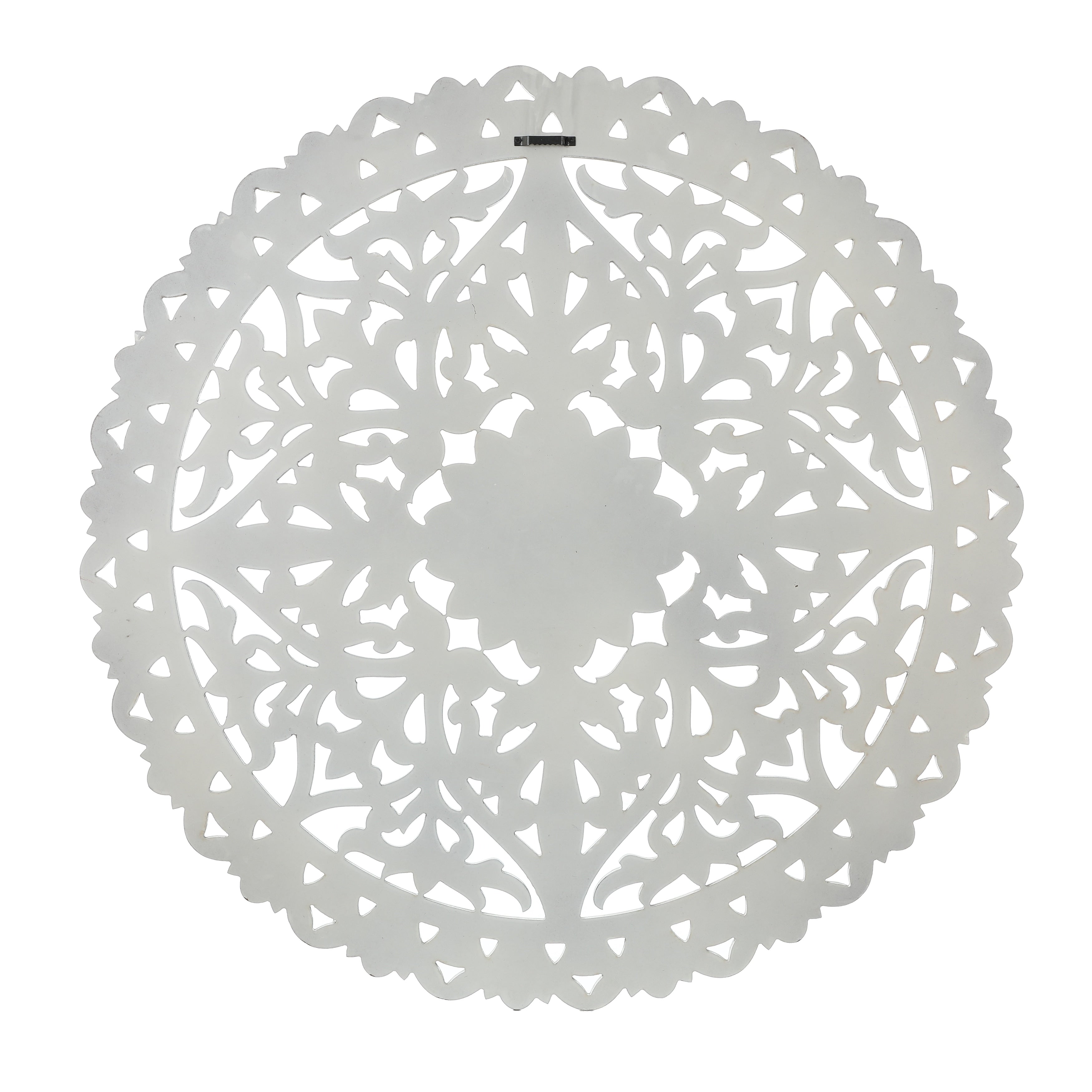 Décoration murale ronde en bois blanc vieilli avec mandala floral (31,5 po)