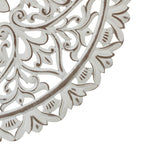 Décoration murale ronde en bois blanc vieilli avec mandala floral (31,5 po)