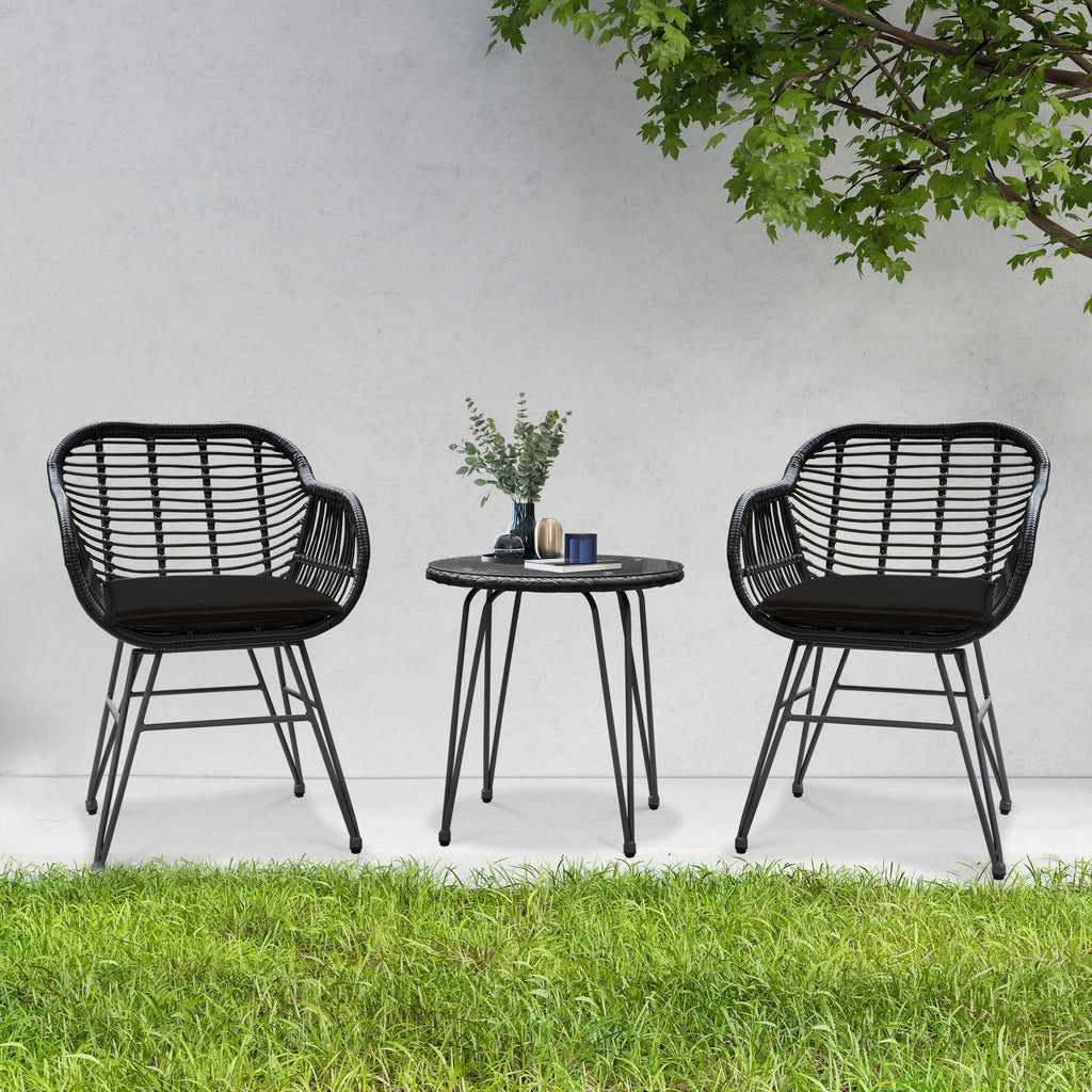Ensemble de 3 chaises de jardin en osier avec coussins pour terrasse, piscine, jardin et véranda - 21,2 L x 23,6 l x 31,5 H