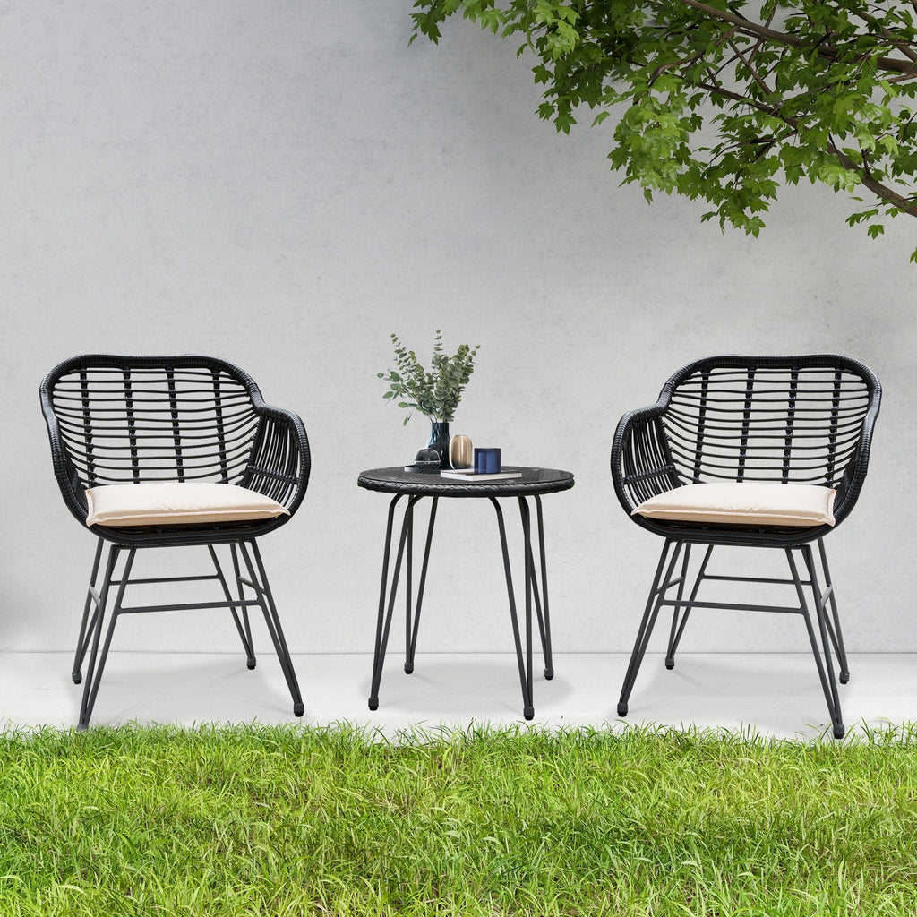 Ensemble de 3 chaises de jardin en osier avec coussins pour terrasse, piscine, jardin et véranda - 21,2 L x 23,6 l x 31,5 H