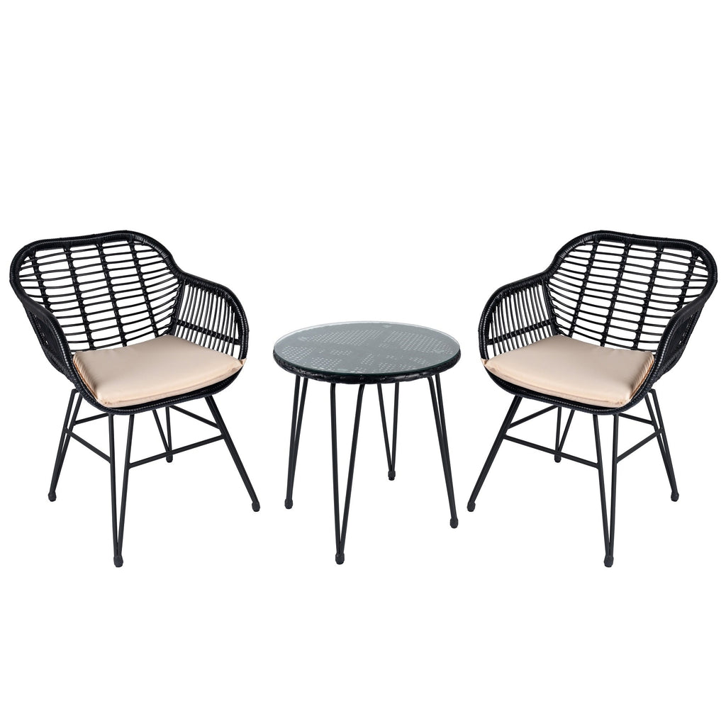 Ensemble de 3 chaises de jardin en osier avec coussins pour terrasse, piscine, jardin et véranda - 21,2 L x 23,6 l x 31,5 H