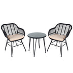 Ensemble de 3 chaises de jardin en osier avec coussins pour terrasse, piscine, jardin et véranda - 21,2 L x 23,6 l x 31,5 H