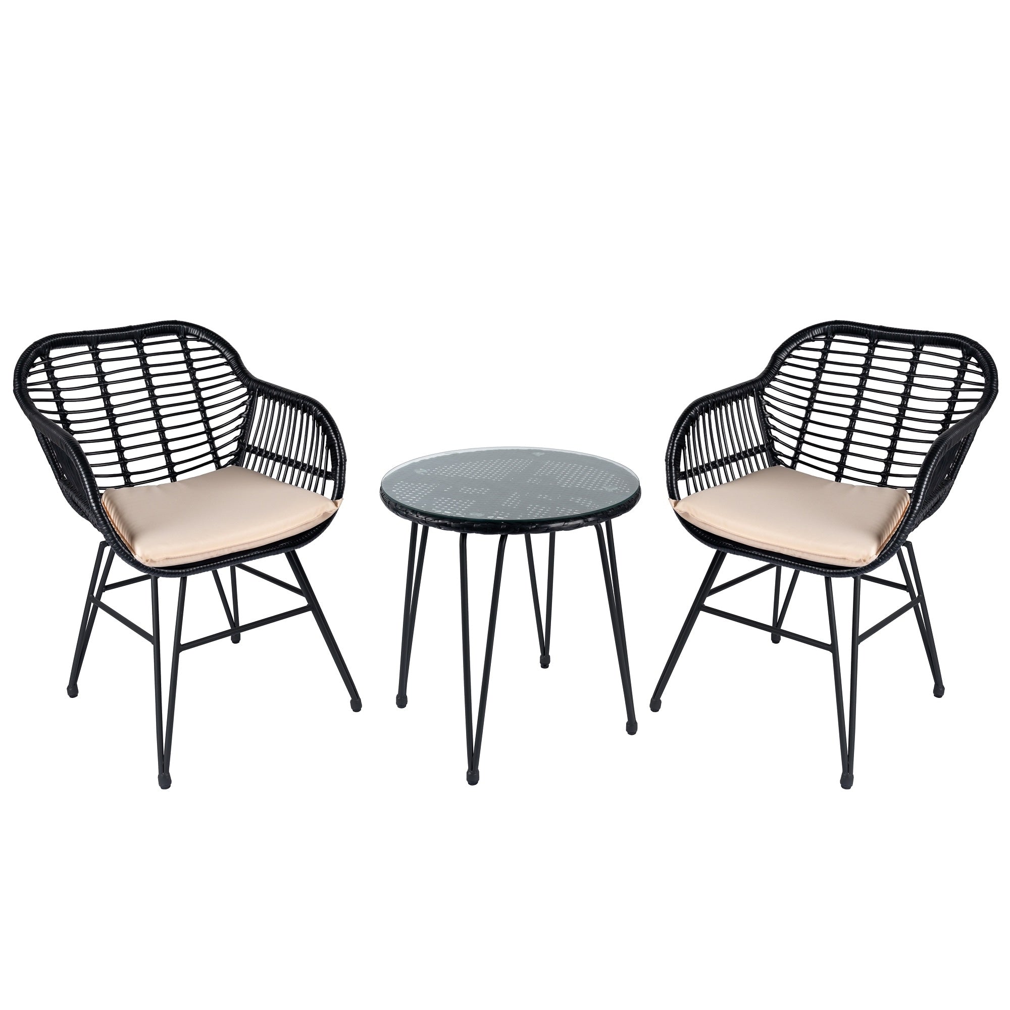Ensemble de 3 chaises de jardin en osier avec coussins pour terrasse, piscine, jardin et véranda - 21,2 L x 23,6 l x 31,5 H