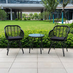 Ensemble de 3 chaises de jardin en osier avec coussins pour terrasse, piscine, jardin et véranda - 21,2 L x 23,6 l x 31,5 H