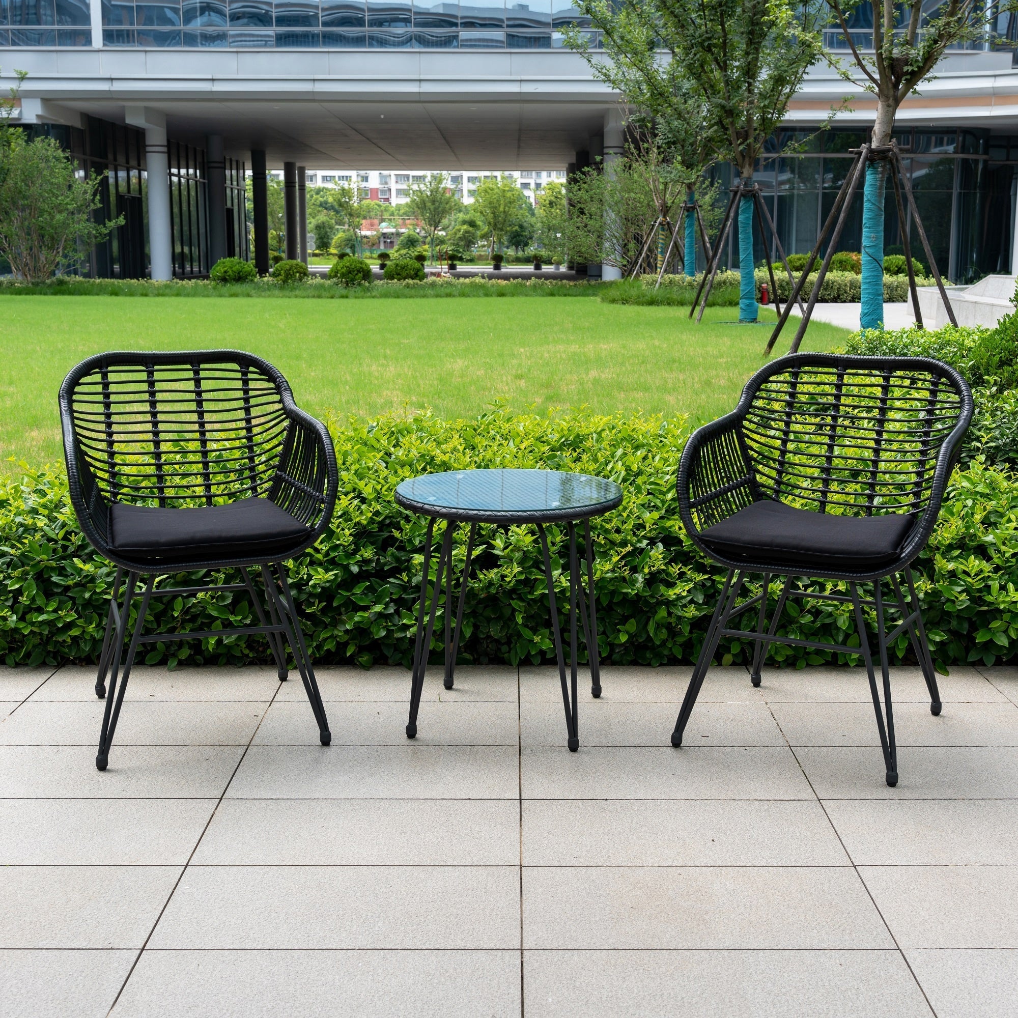 Ensemble de 3 chaises de jardin en osier avec coussins pour terrasse, piscine, jardin et véranda - 21,2 L x 23,6 l x 31,5 H