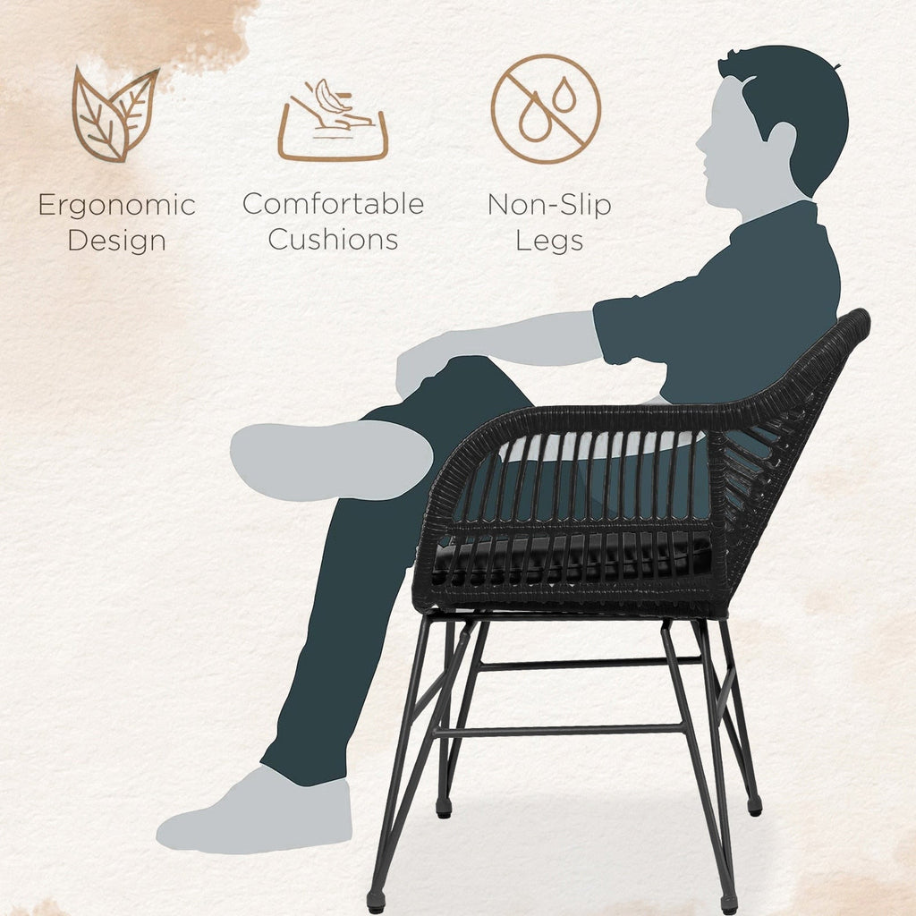 Ensemble de 3 chaises de jardin en osier avec coussins pour terrasse, piscine, jardin et véranda - 21,2 L x 23,6 l x 31,5 H