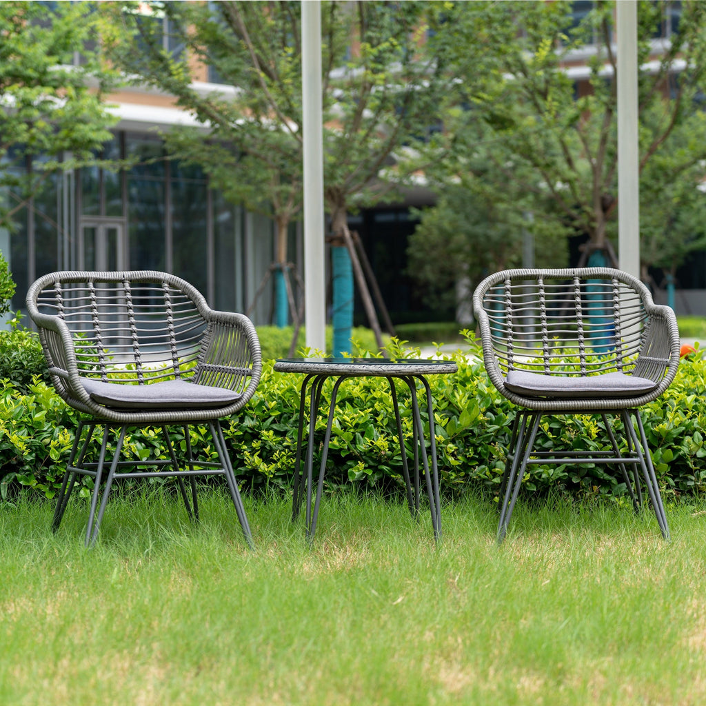 Ensemble de 3 chaises de jardin en osier avec coussins pour terrasse, piscine, jardin et véranda - 21,2 L x 23,6 l x 31,5 H