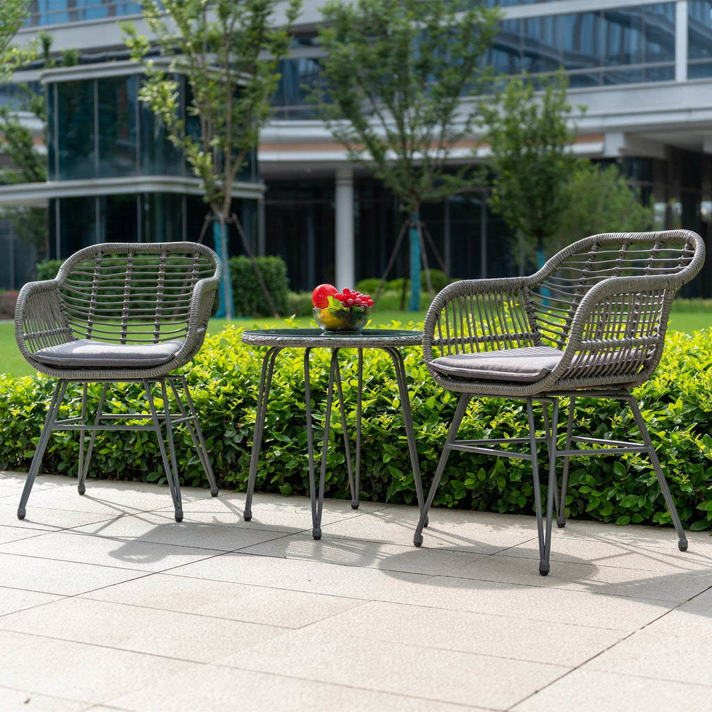 Ensemble de 3 chaises de jardin en osier avec coussins pour terrasse, piscine, jardin et véranda - 21,2 L x 23,6 l x 31,5 H