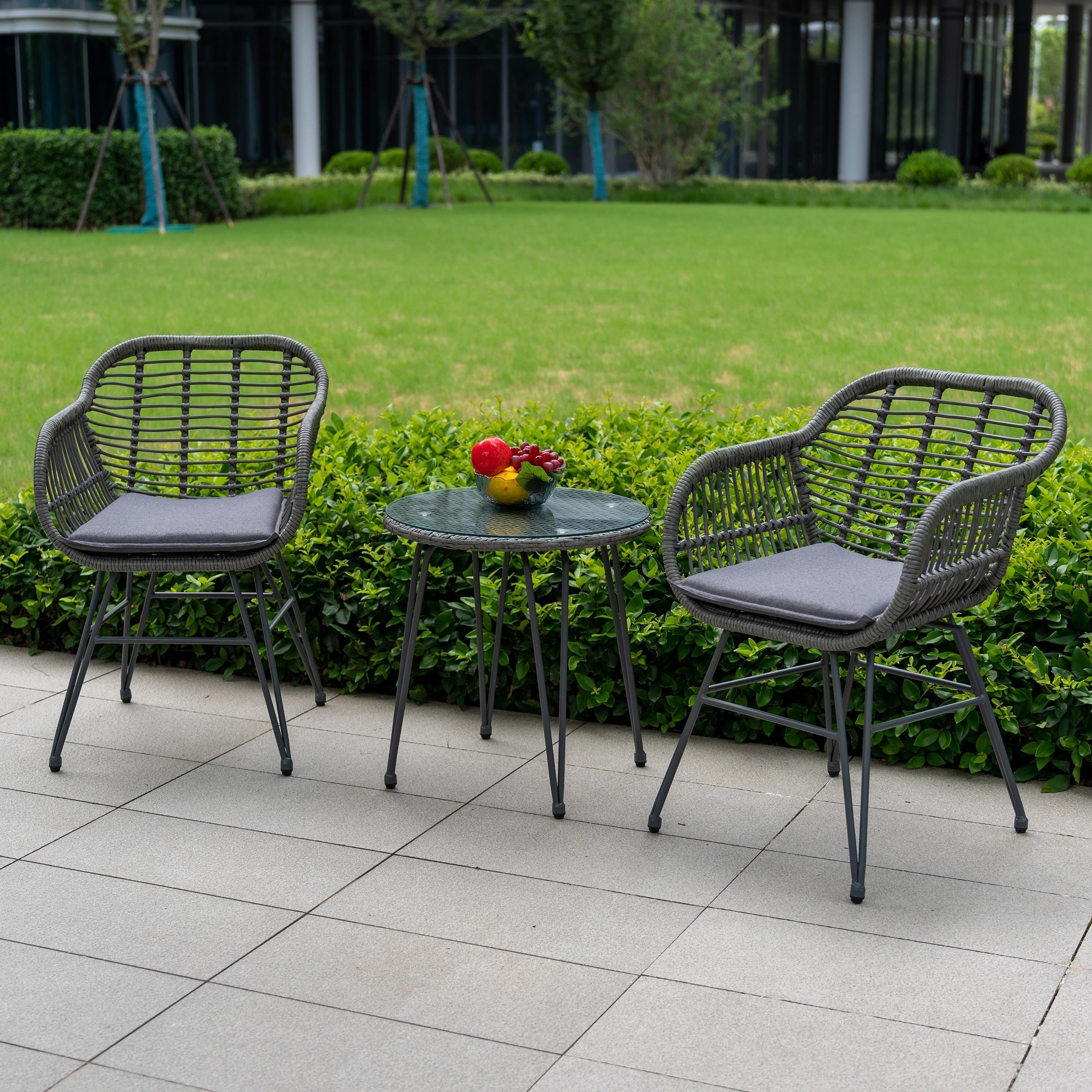 Ensemble de 3 chaises de jardin en osier avec coussins pour terrasse, piscine, jardin et véranda - 21,2 L x 23,6 l x 31,5 H