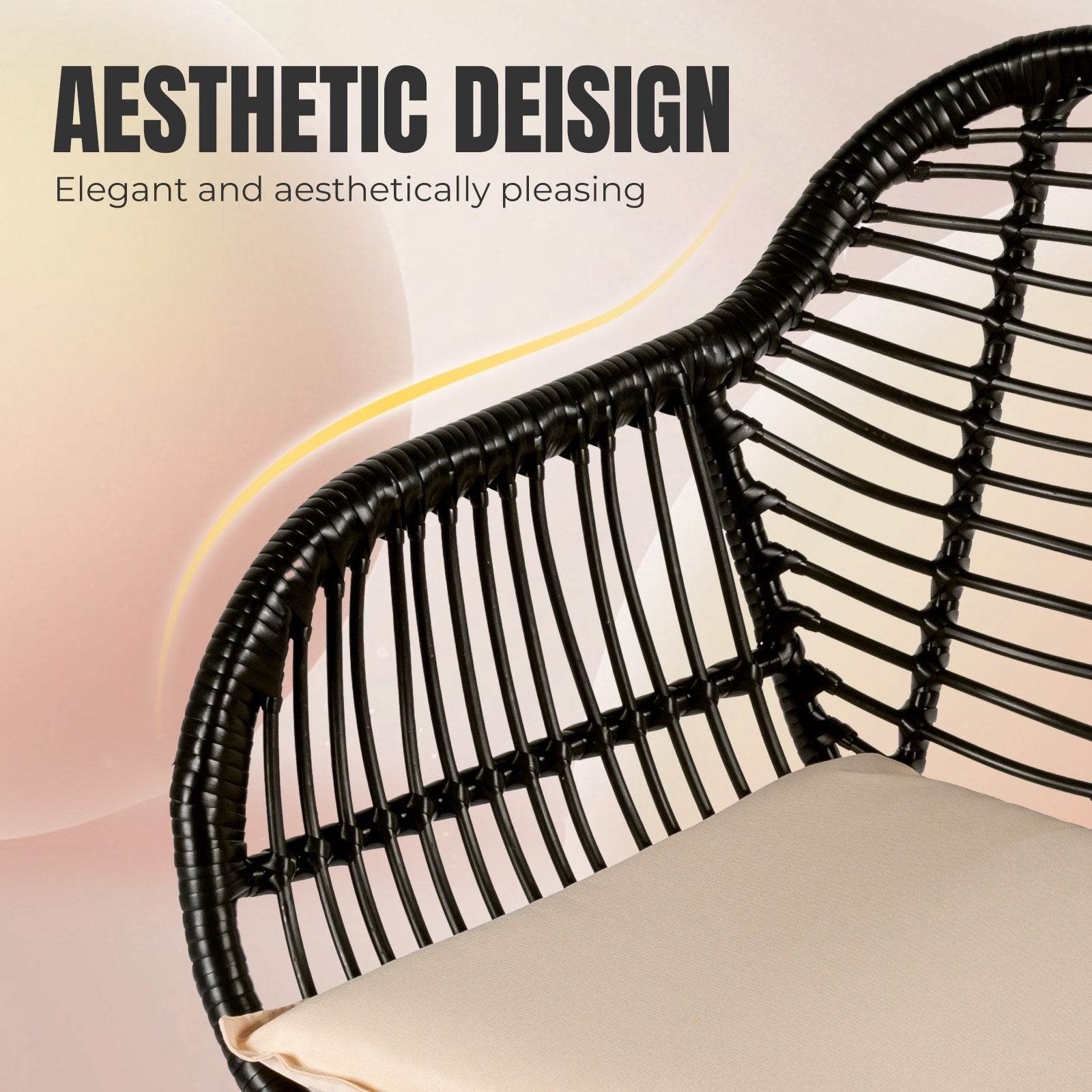 Ensemble de 3 chaises de jardin en osier avec coussins pour terrasse, piscine, jardin et véranda - 21,2 L x 23,6 l x 31,5 H