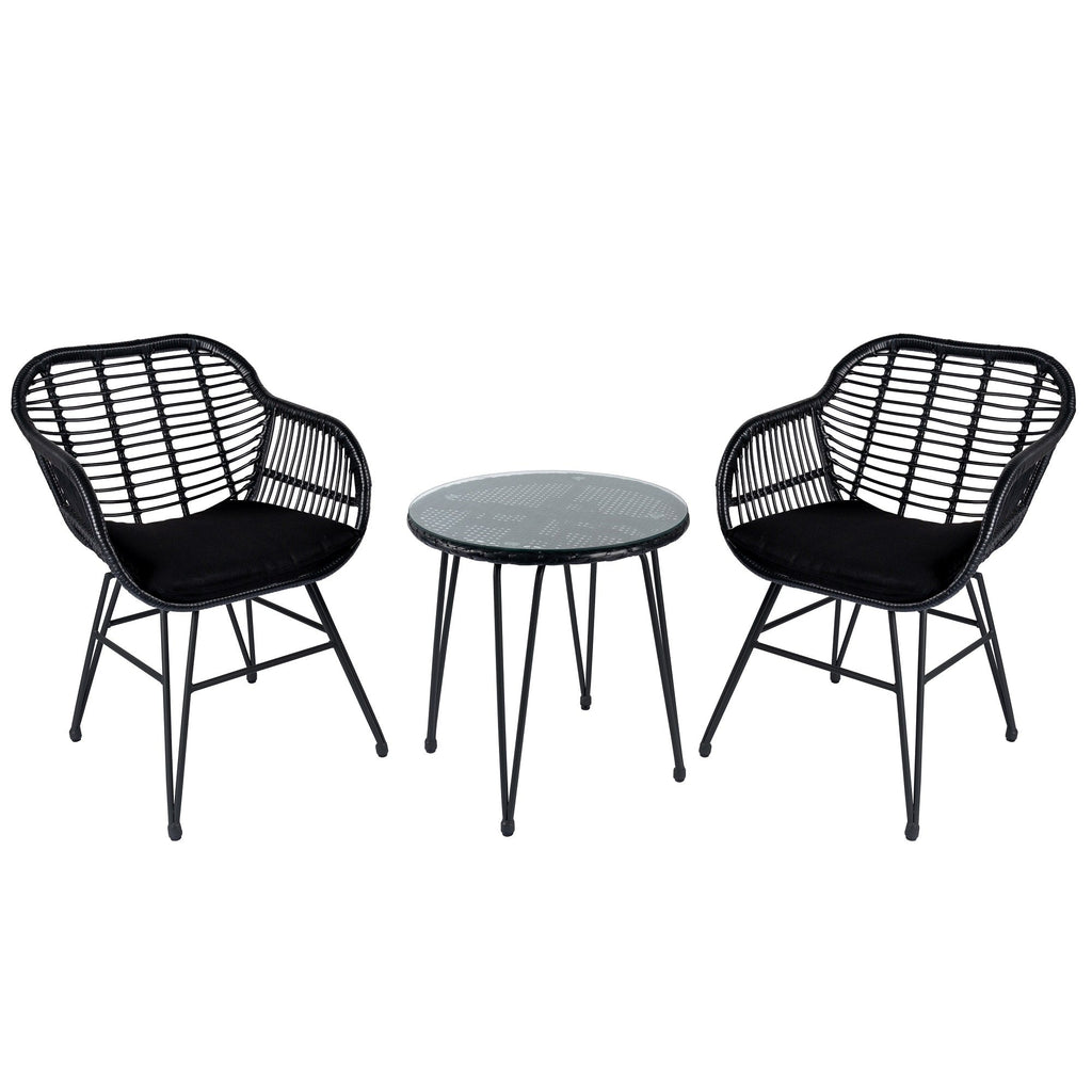 Ensemble de 3 chaises de jardin en osier avec coussins pour terrasse, piscine, jardin et véranda - 21,2 L x 23,6 l x 31,5 H
