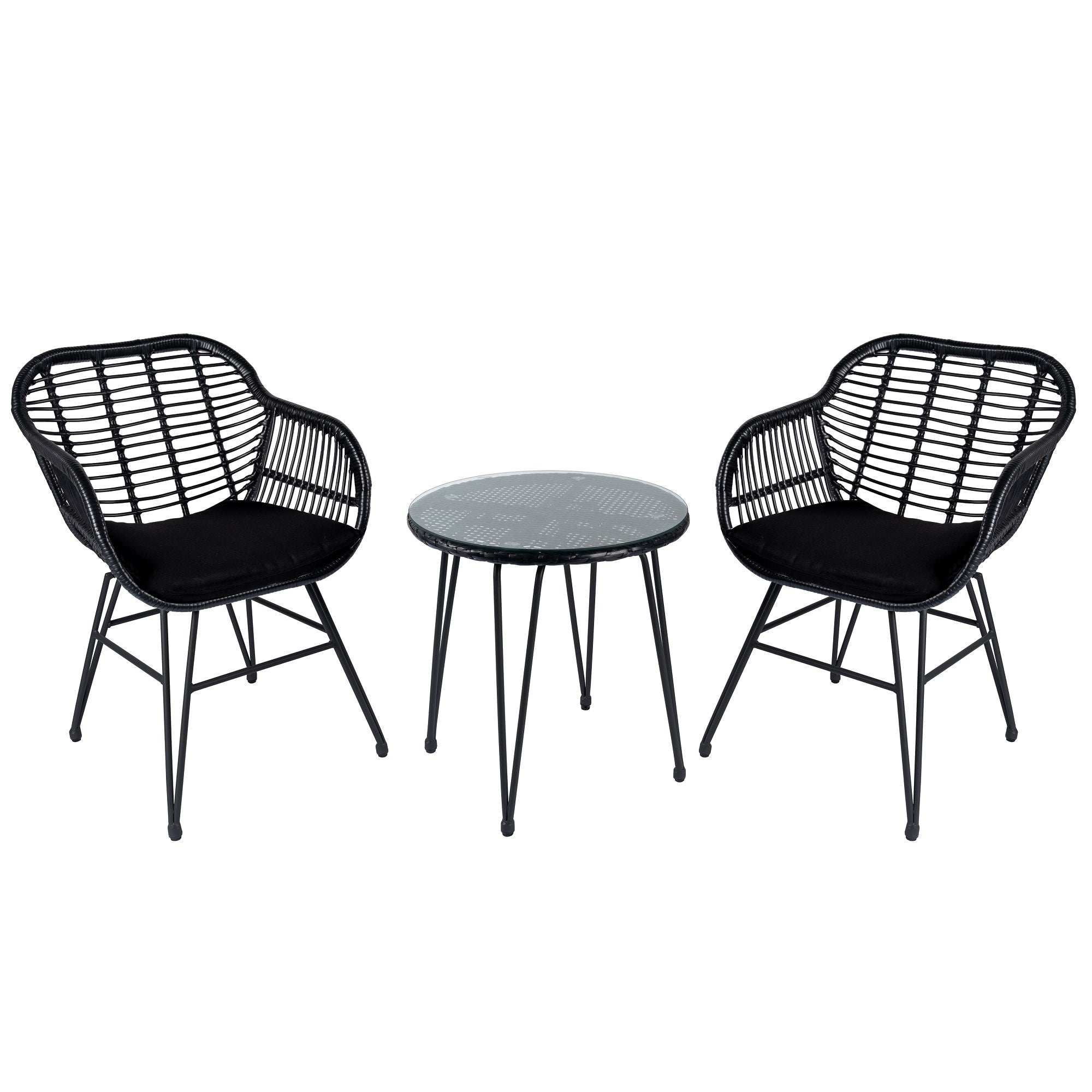 Ensemble de 3 chaises de jardin en osier avec coussins pour terrasse, piscine, jardin et véranda - 21,2 L x 23,6 l x 31,5 H