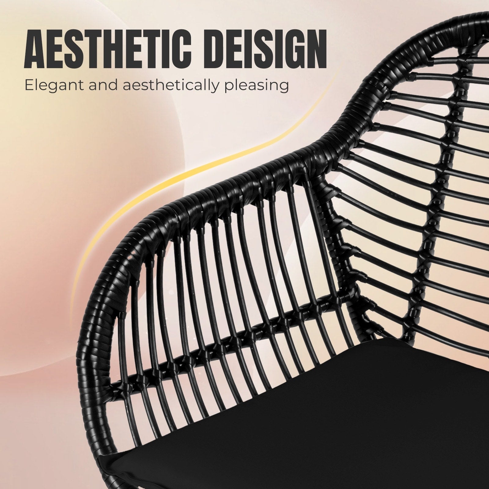 Ensemble de 3 chaises de jardin en osier avec coussins pour terrasse, piscine, jardin et véranda - 21,2 L x 23,6 l x 31,5 H