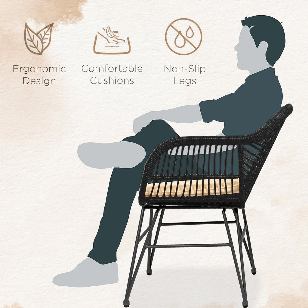 Ensemble de 3 chaises de jardin en osier avec coussins pour terrasse, piscine, jardin et véranda - 21,2 L x 23,6 l x 31,5 H