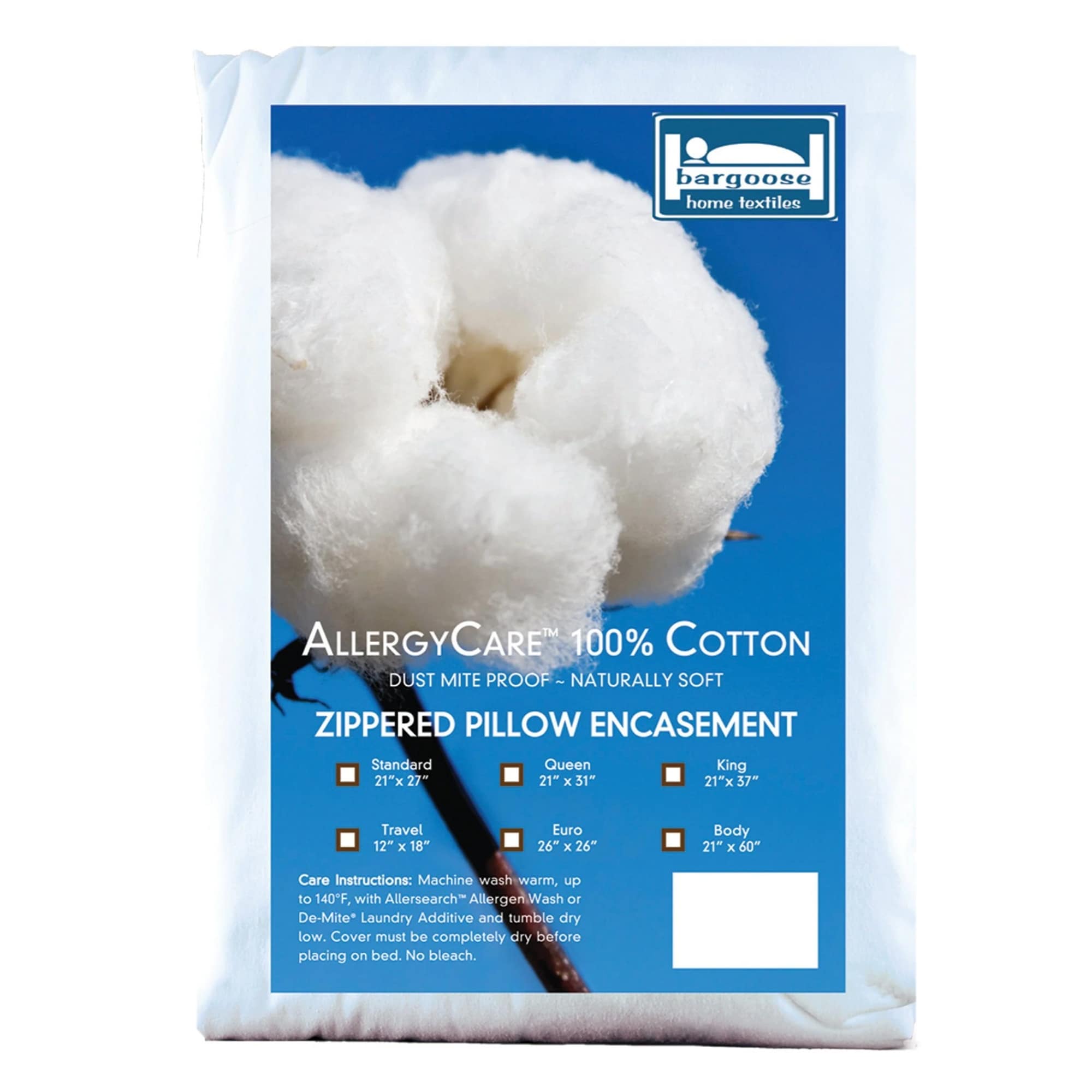 AllergyCare, 100 % coton, fermeture éclair, protège-oreiller, respirant, protection contre les allergènes